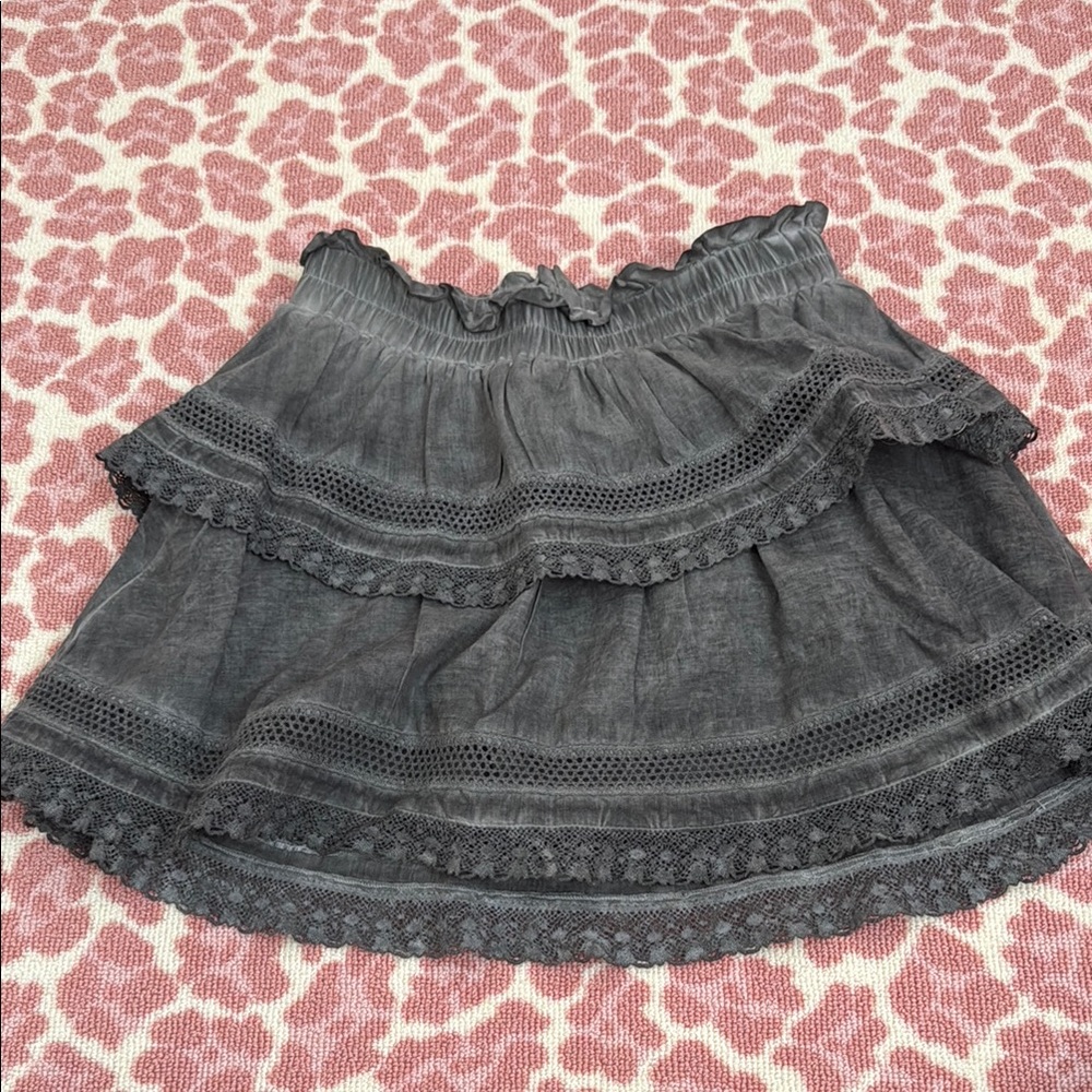 Katie J NYC Skirt - gray smocked and ruffled skirt